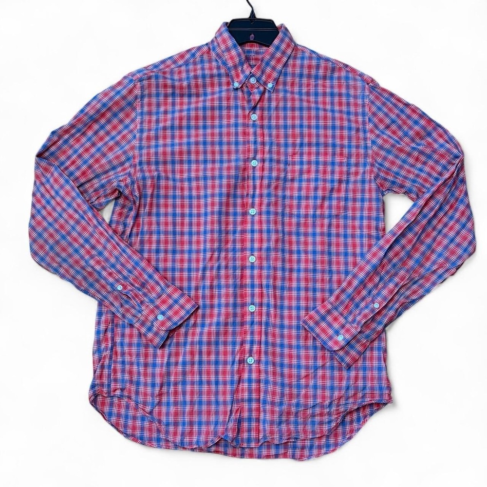 J.Crew Men M Button Down Shirt Red Plaid Lightweight Preppy Classic Everyday Y2K